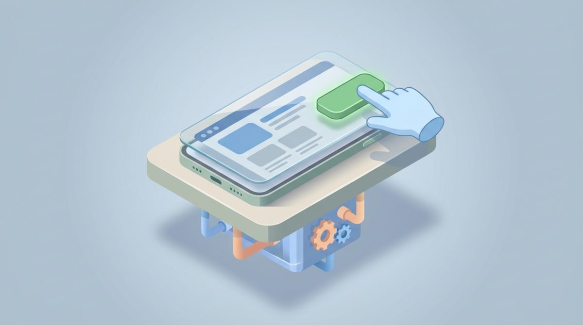 A smartphone screen showing a plumbing company website homepage with a large green call-now button visible in the top right corner, a person's thumb hovering over it