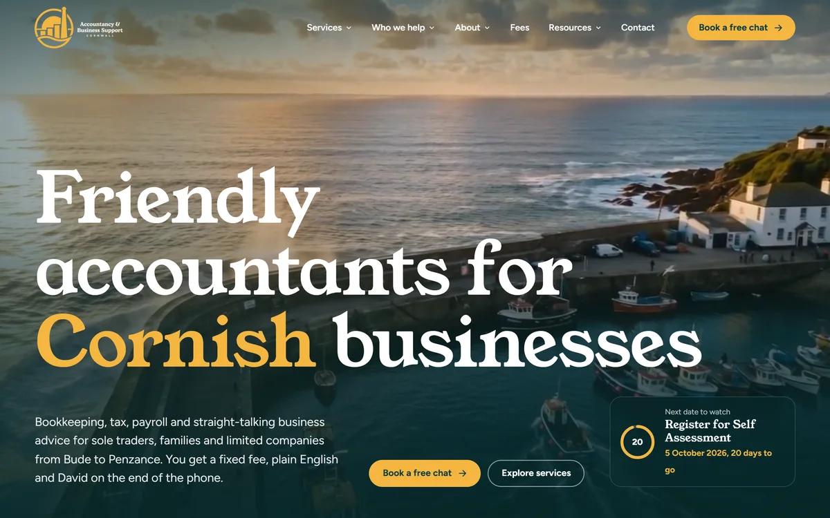 The homepage design we produced for Accountancy & Business Support