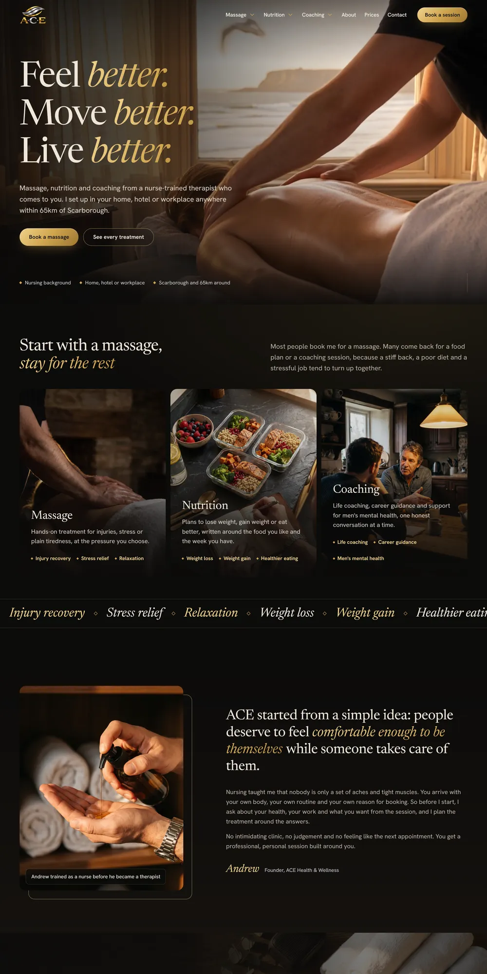The homepage design we produced for ACE Health & Wellness