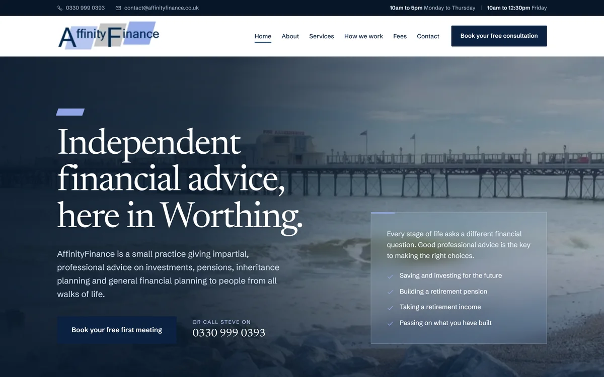 The homepage design we produced for AffinityFinance