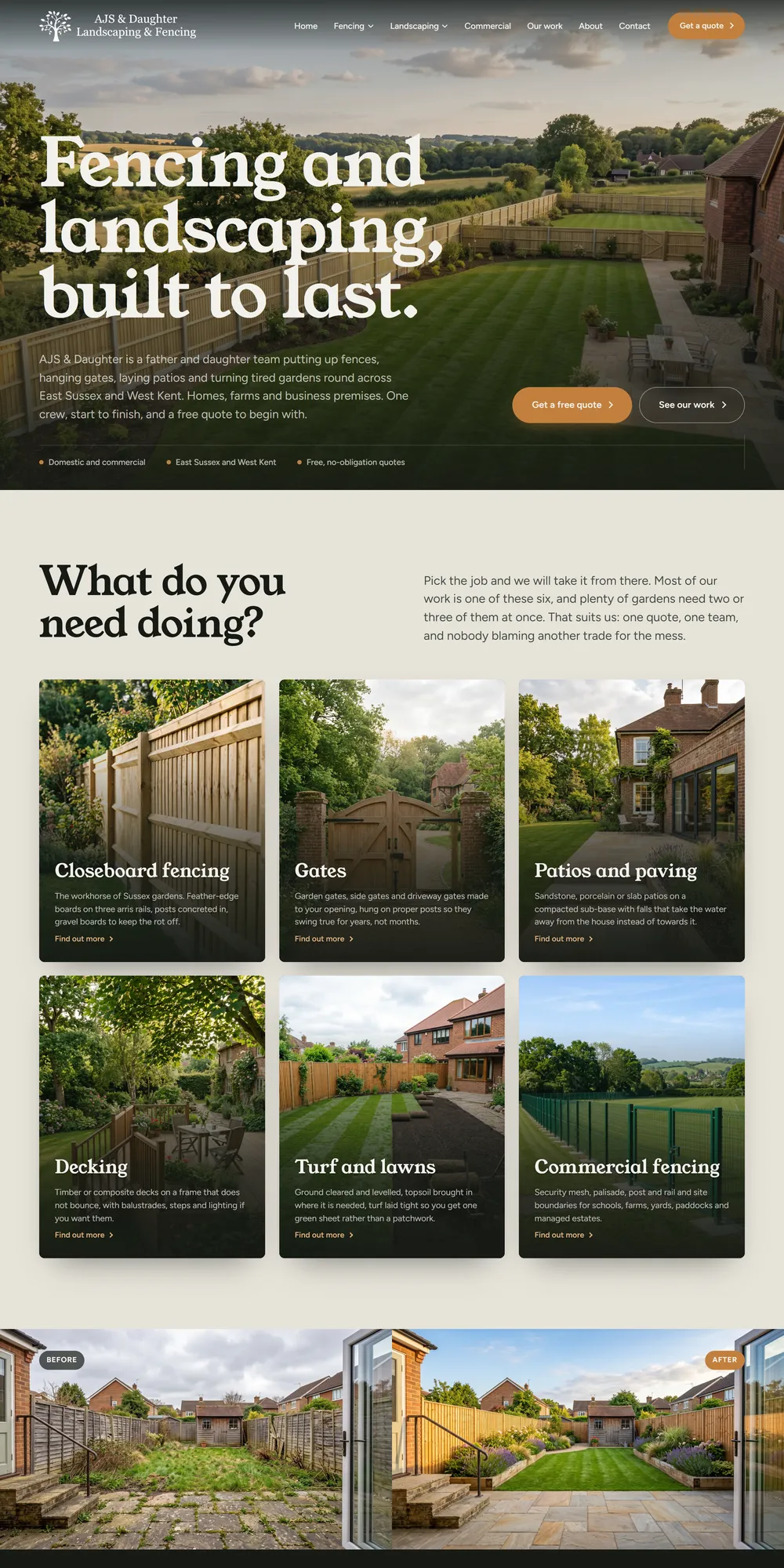 The homepage design we produced for AJS & Daughter Landscaping & Fencing