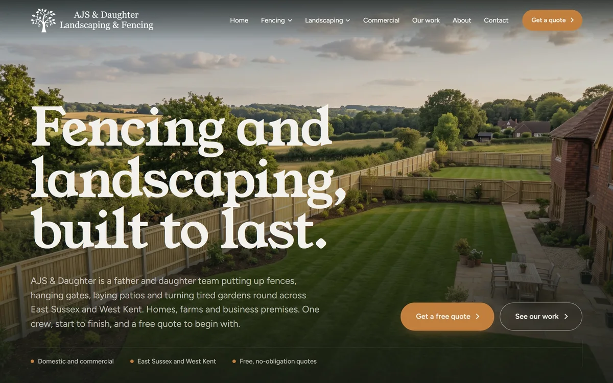 The homepage we designed free of charge for AJS & Daughter Landscaping & Fencing