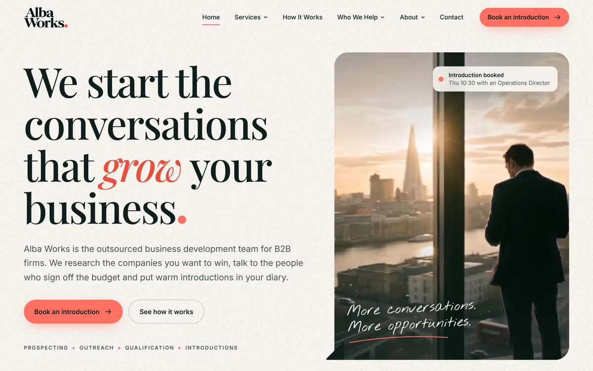 The homepage design we produced for Alba Works