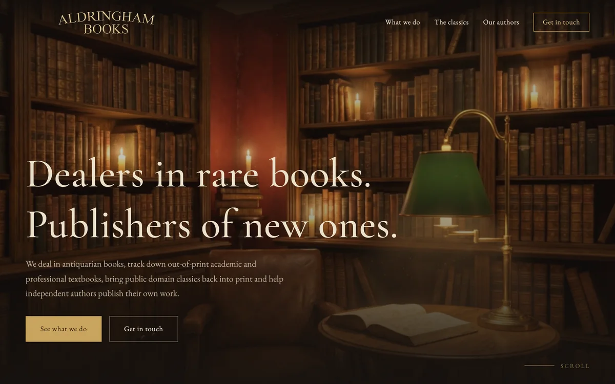 The homepage design we produced for Aldringham Books