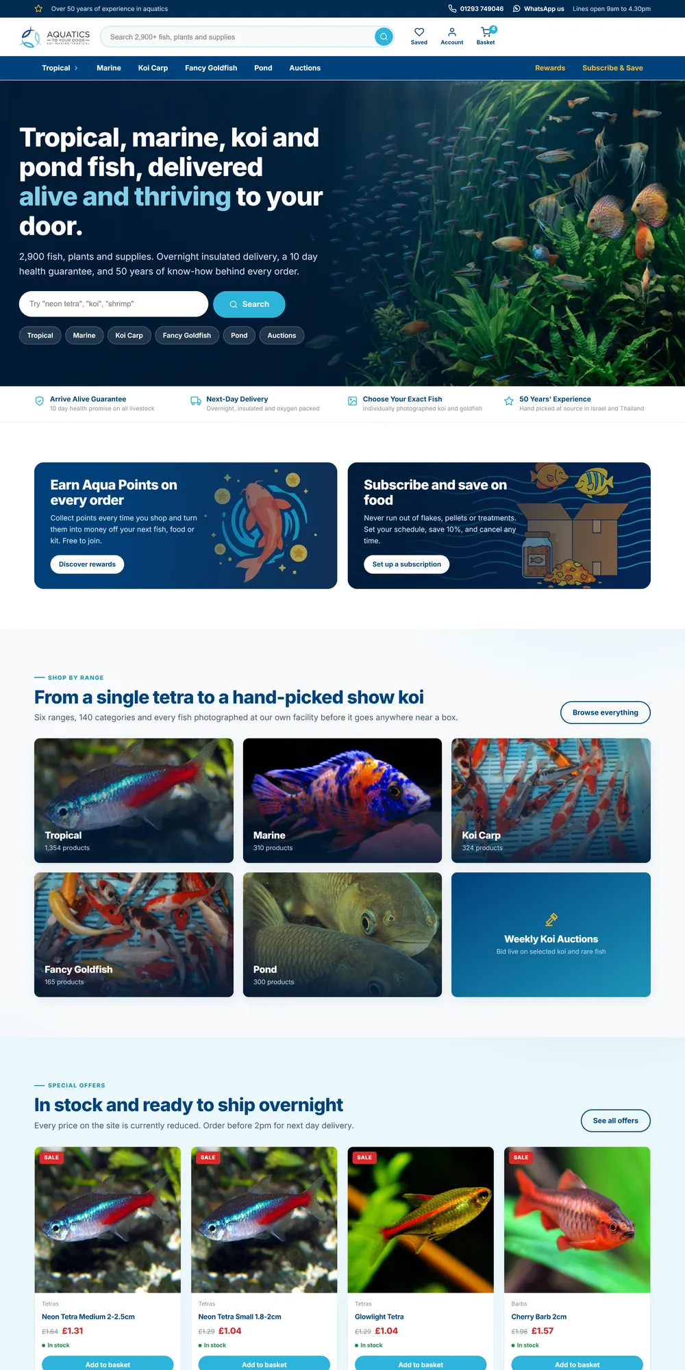 The homepage design we produced for Aquatics To Your Door