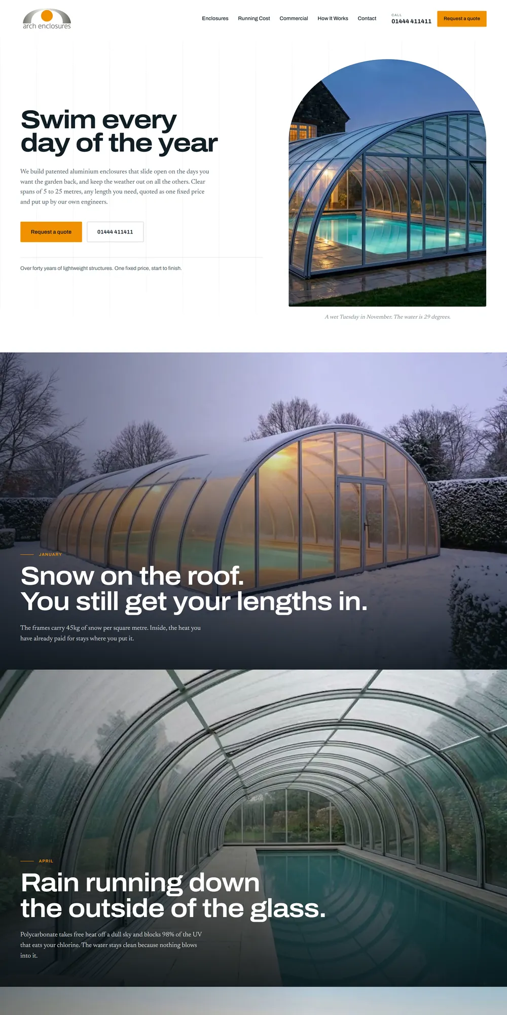 The homepage design we produced for Arch Enclosures
