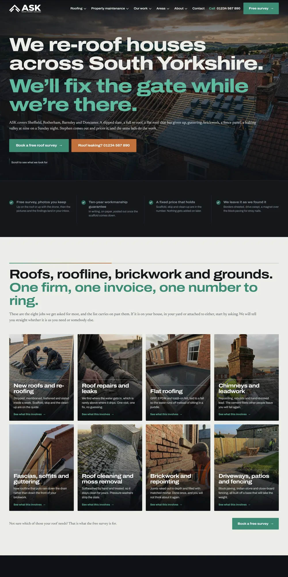 The homepage design we produced for ASK Roofing and Property Maintenance
