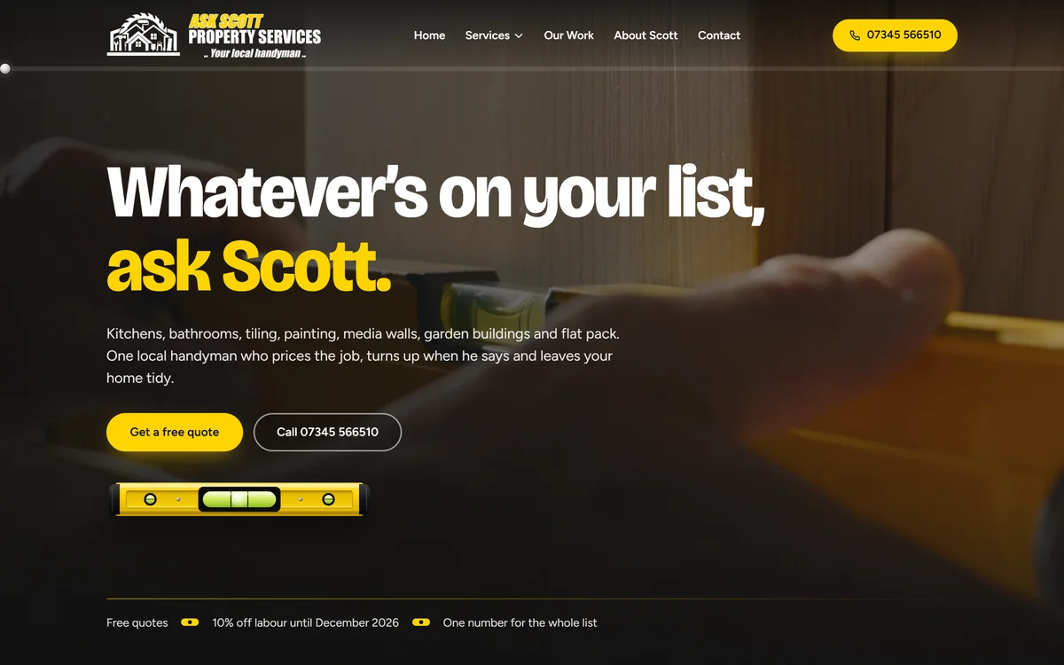 The homepage design we produced for Ask Scott Property Services