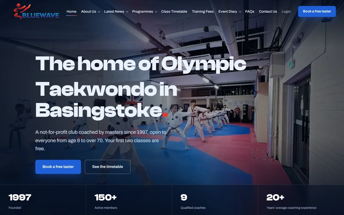 The homepage design we produced for Bluewave Korean Martial Arts