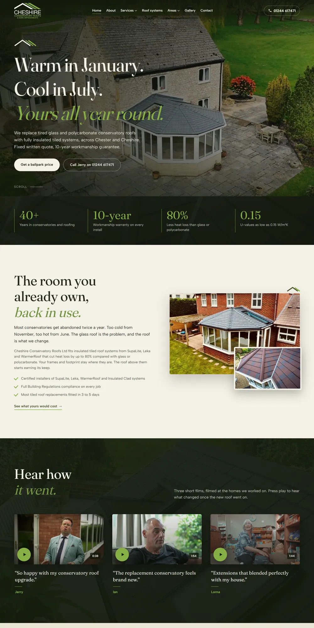 The homepage design we produced for Cheshire Conservatory Roofs