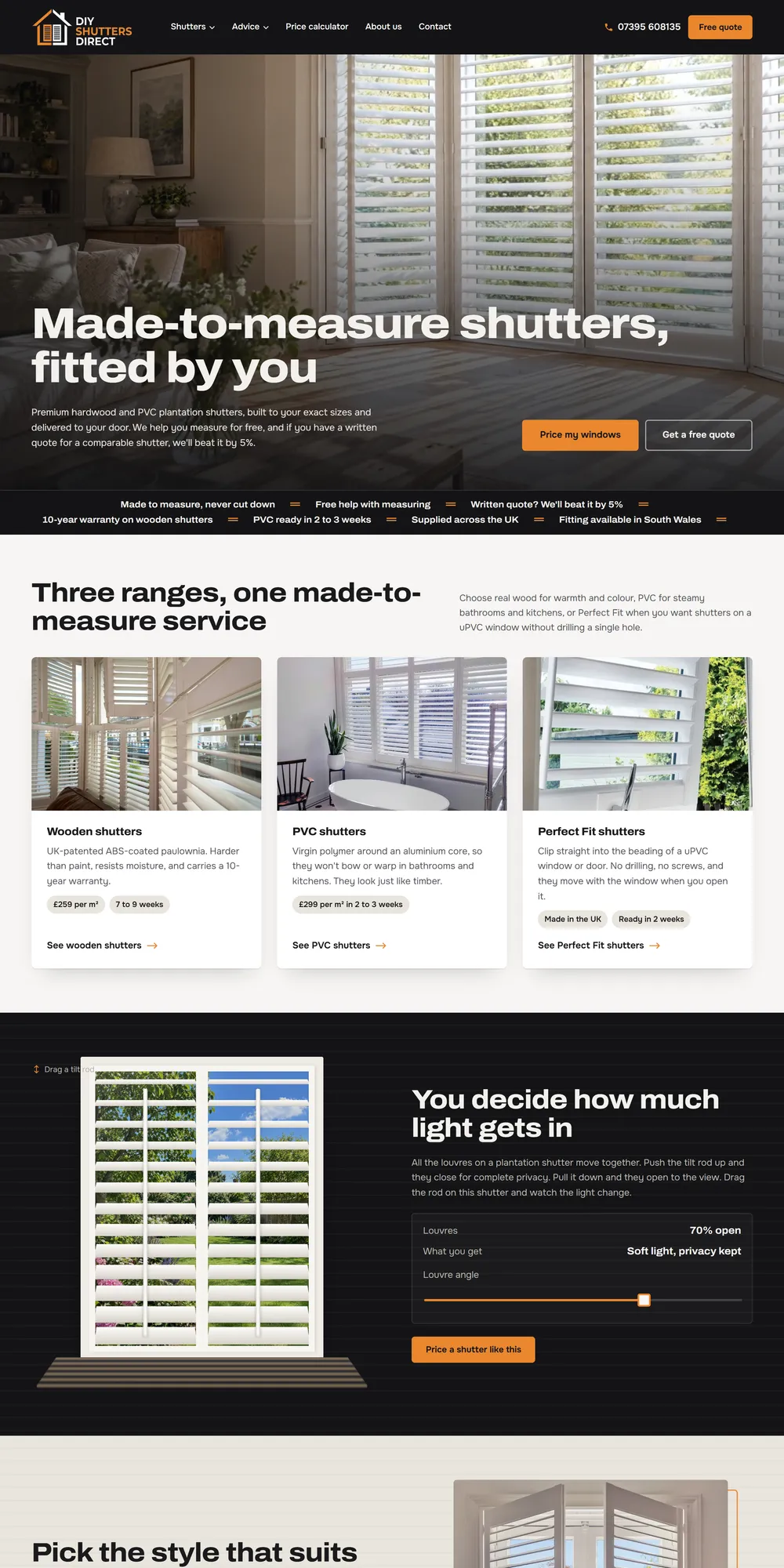 The homepage design we produced for DIY Shutters Direct