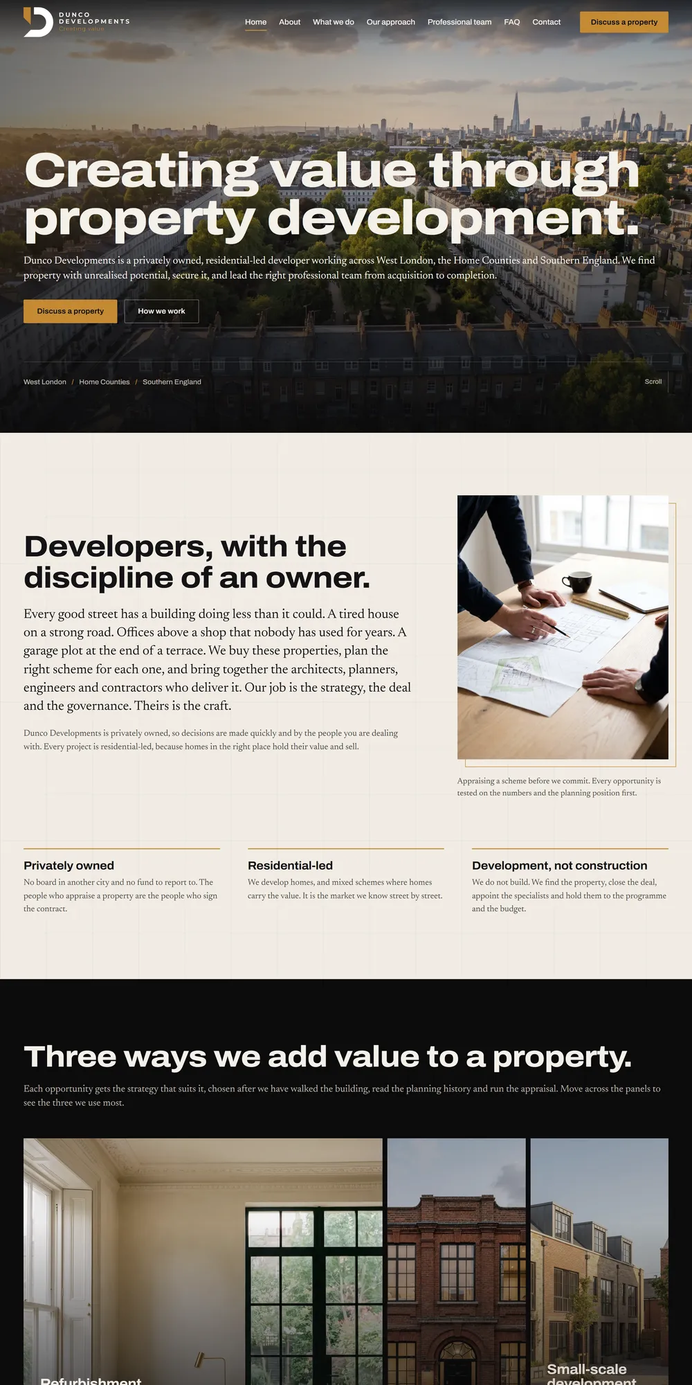 The homepage design we produced for Dunco Developments