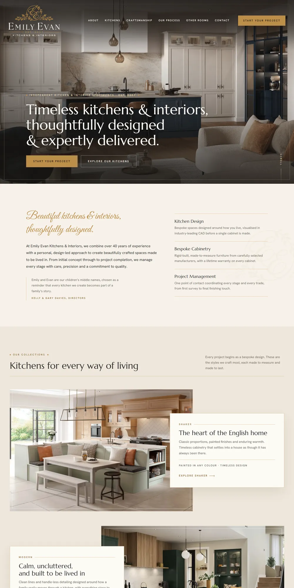 The homepage design we produced for Emily Evan Kitchens & Interiors