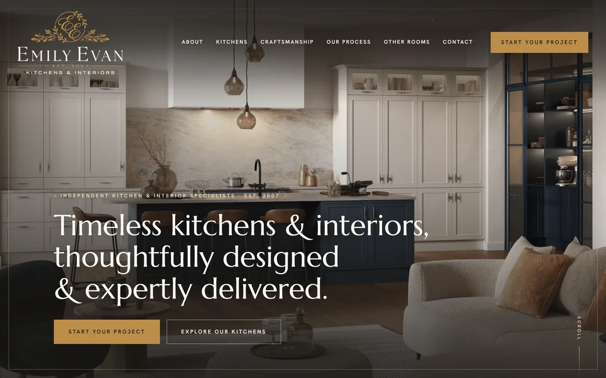 The homepage design we produced for Emily Evan Kitchens & Interiors