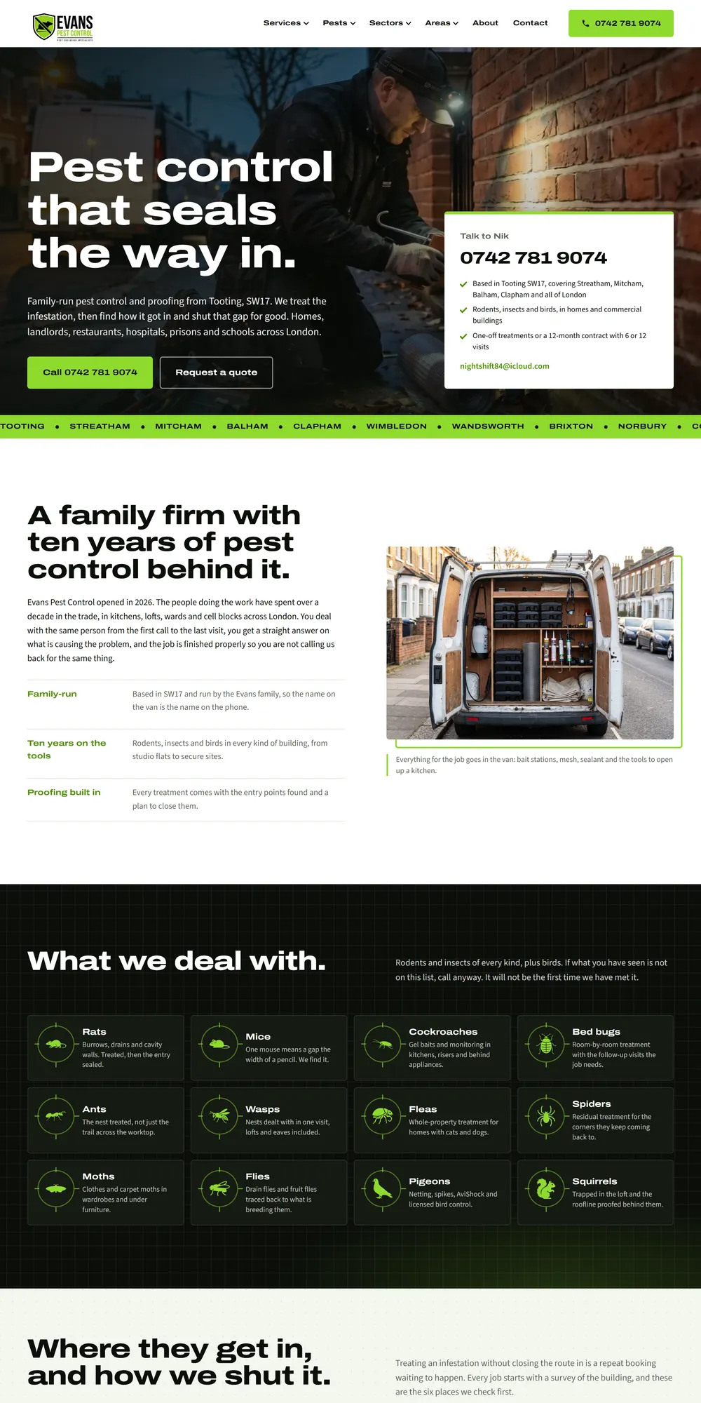 The homepage design we produced for Evans Pest Control