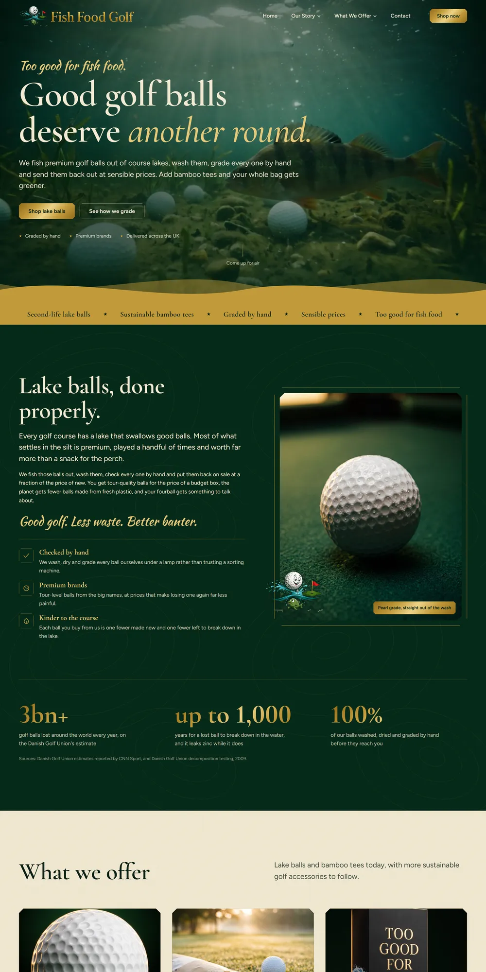 The homepage design we produced for Fish Food Golf