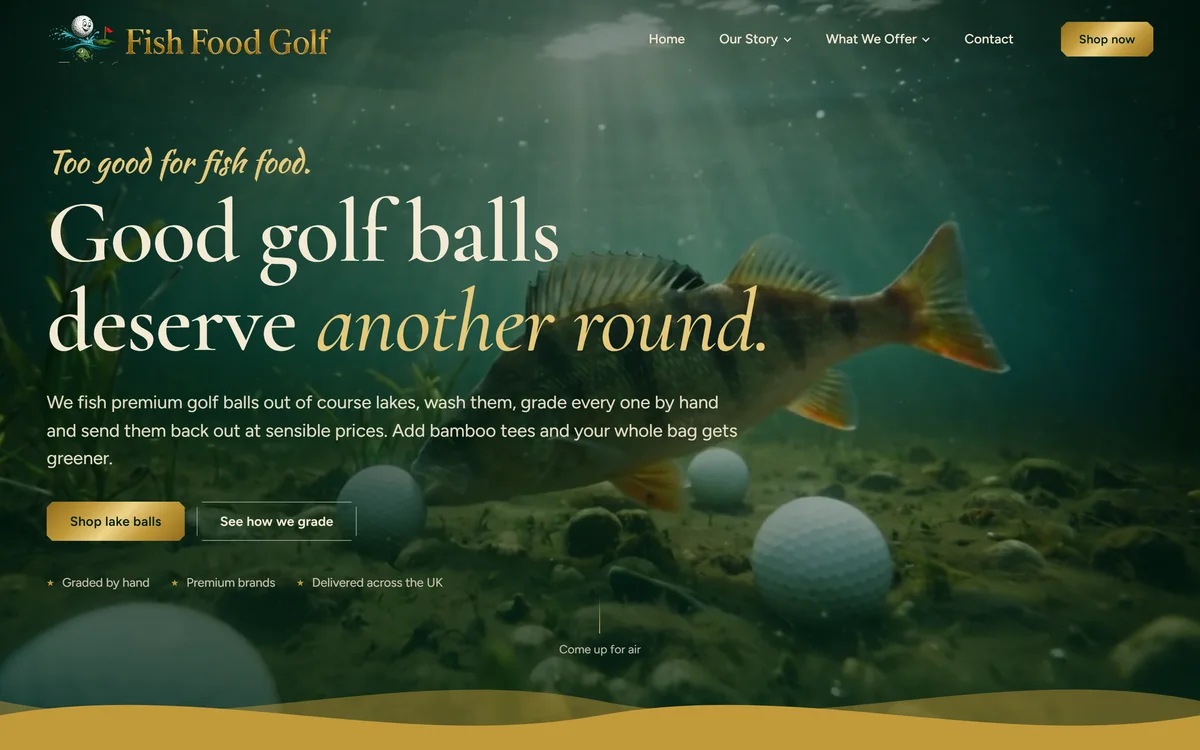The homepage design we produced for Fish Food Golf