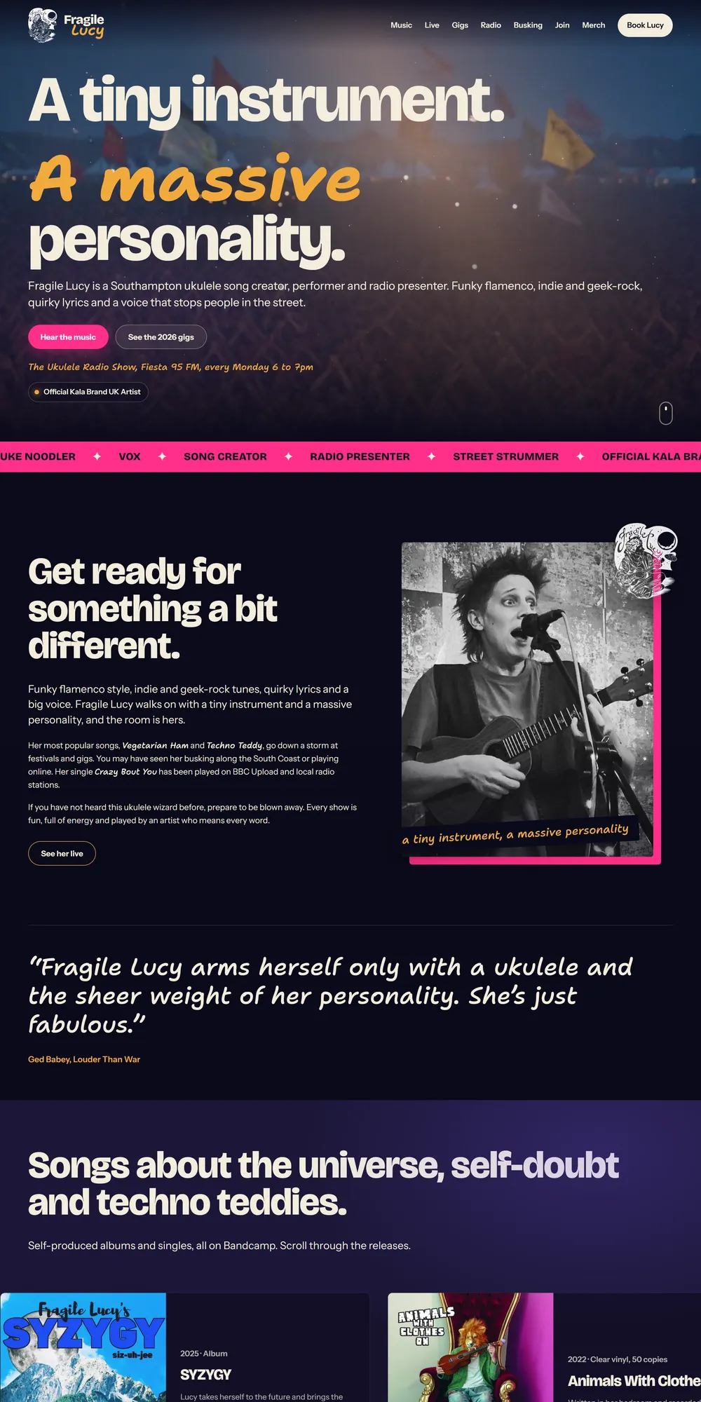 The homepage design we produced for Fragile Lucy