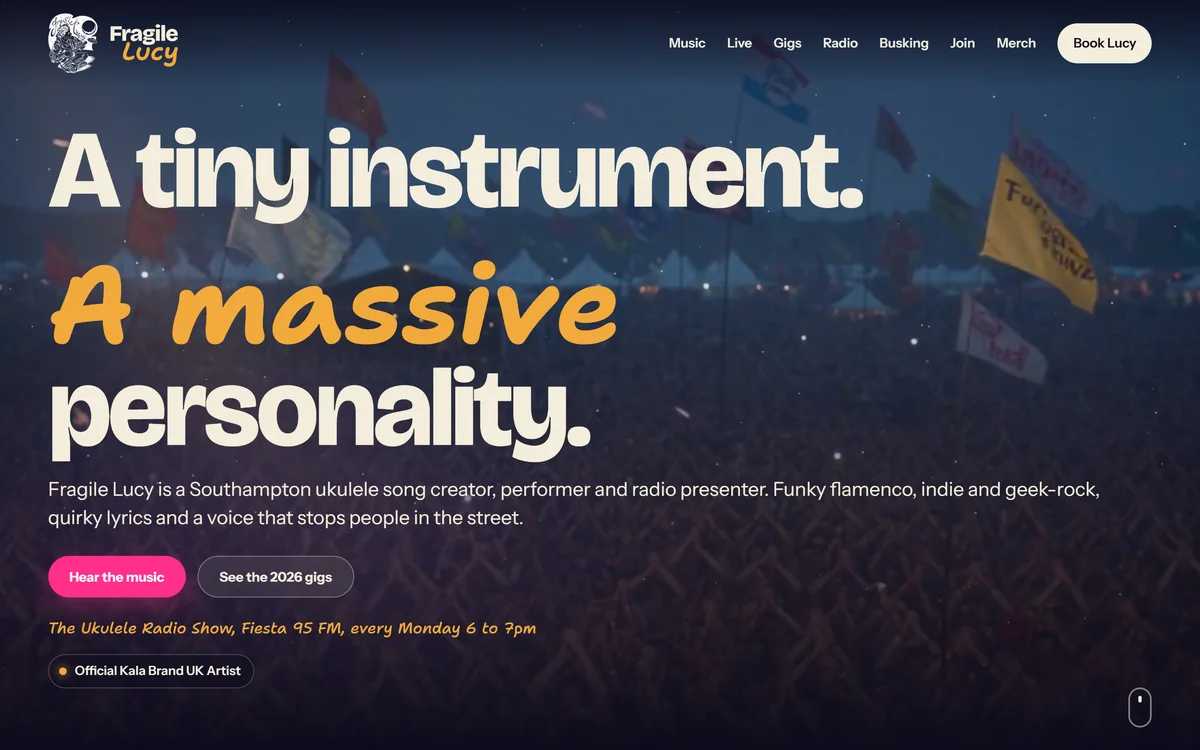The homepage design we produced free of charge for Fragile Lucy