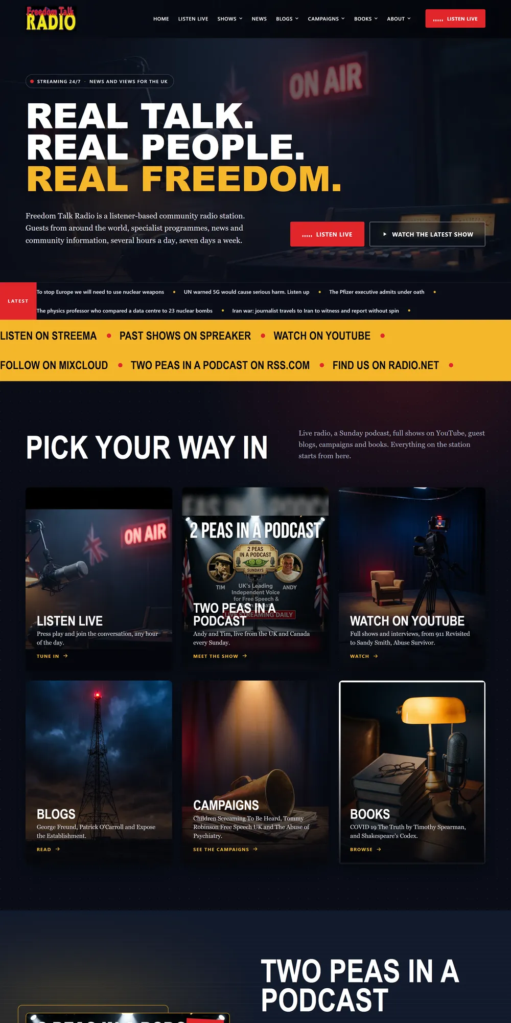 The homepage design we produced for Freedom Talk Radio