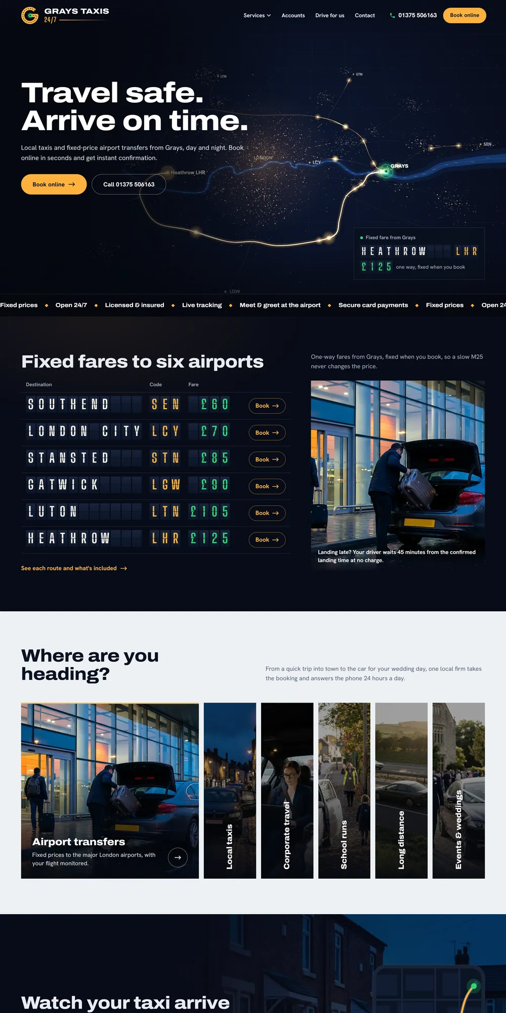 The homepage design we produced for Grays Taxis 24/7