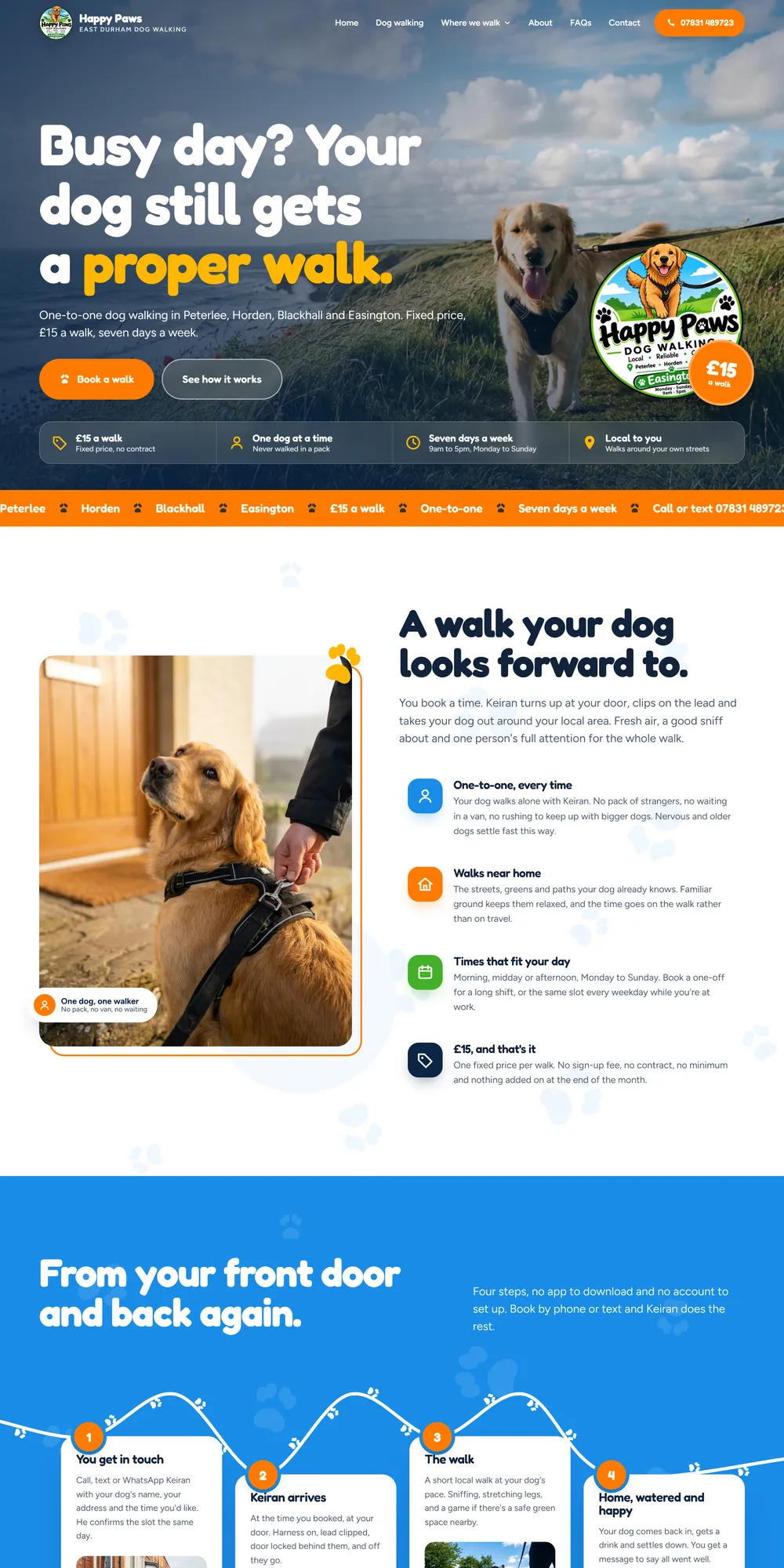 The homepage design we produced for Happy Paws Dog Walking
