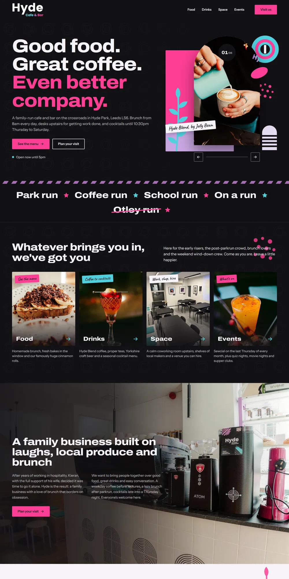 The homepage design we produced for Hyde Cafe + Bar