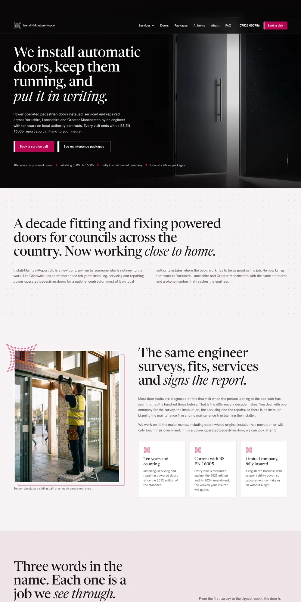 The homepage design we produced for Install-Maintain-Report