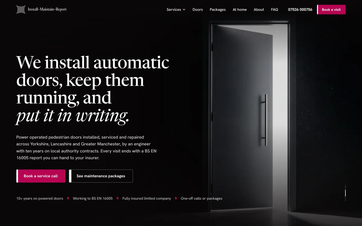 The homepage we designed free of charge for Install-Maintain-Report