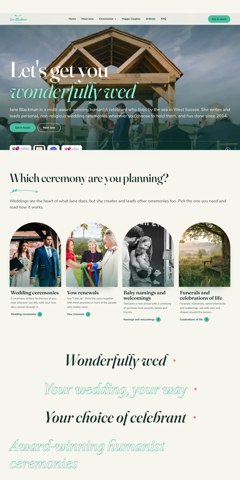 The homepage design we produced for Jane Blackman Weddings