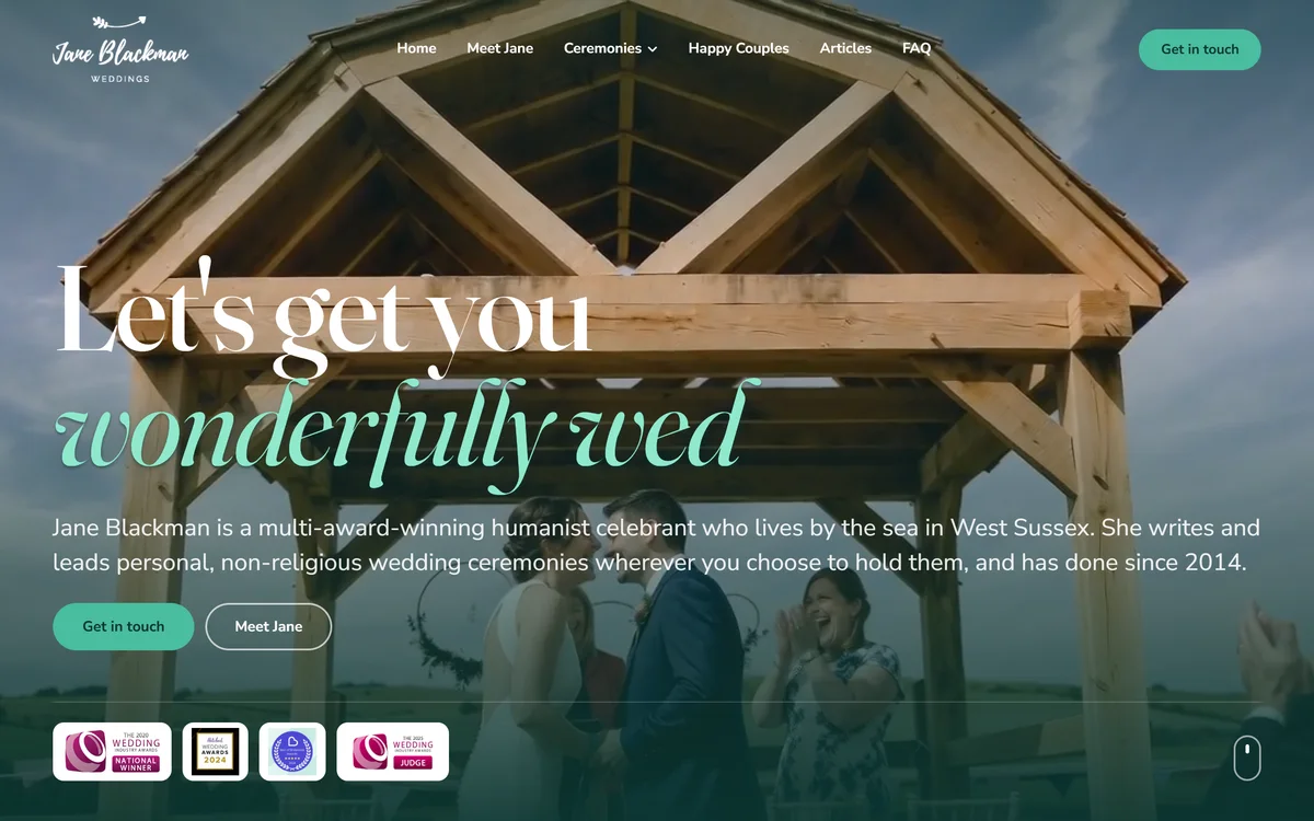 The homepage design we produced for Jane Blackman Weddings