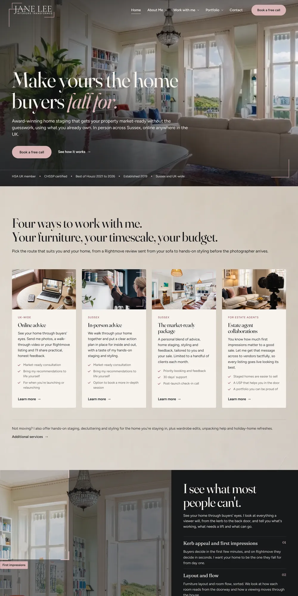 The homepage design we produced for Jane Lee Interiors