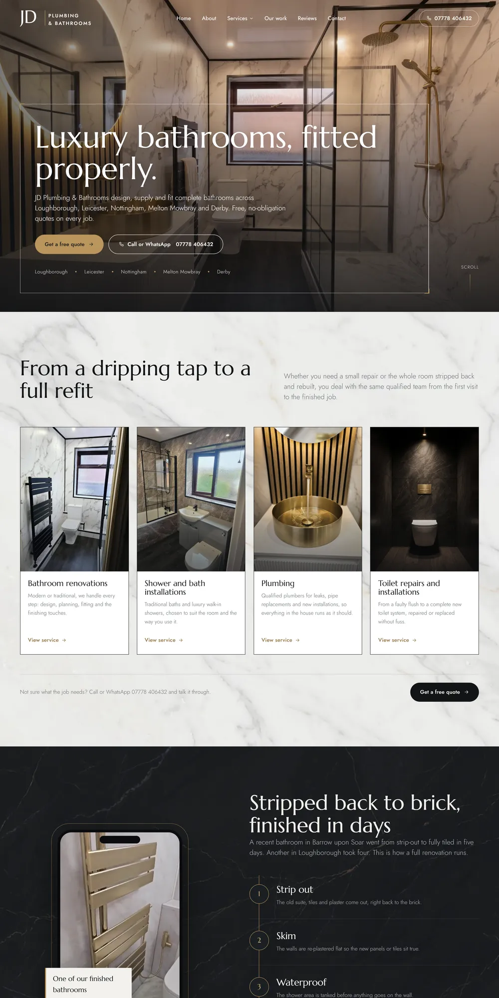 The homepage design we produced for JD Plumbing & Bathrooms