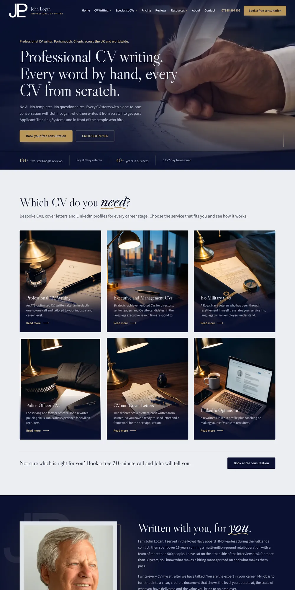 The homepage design we produced for John Logan