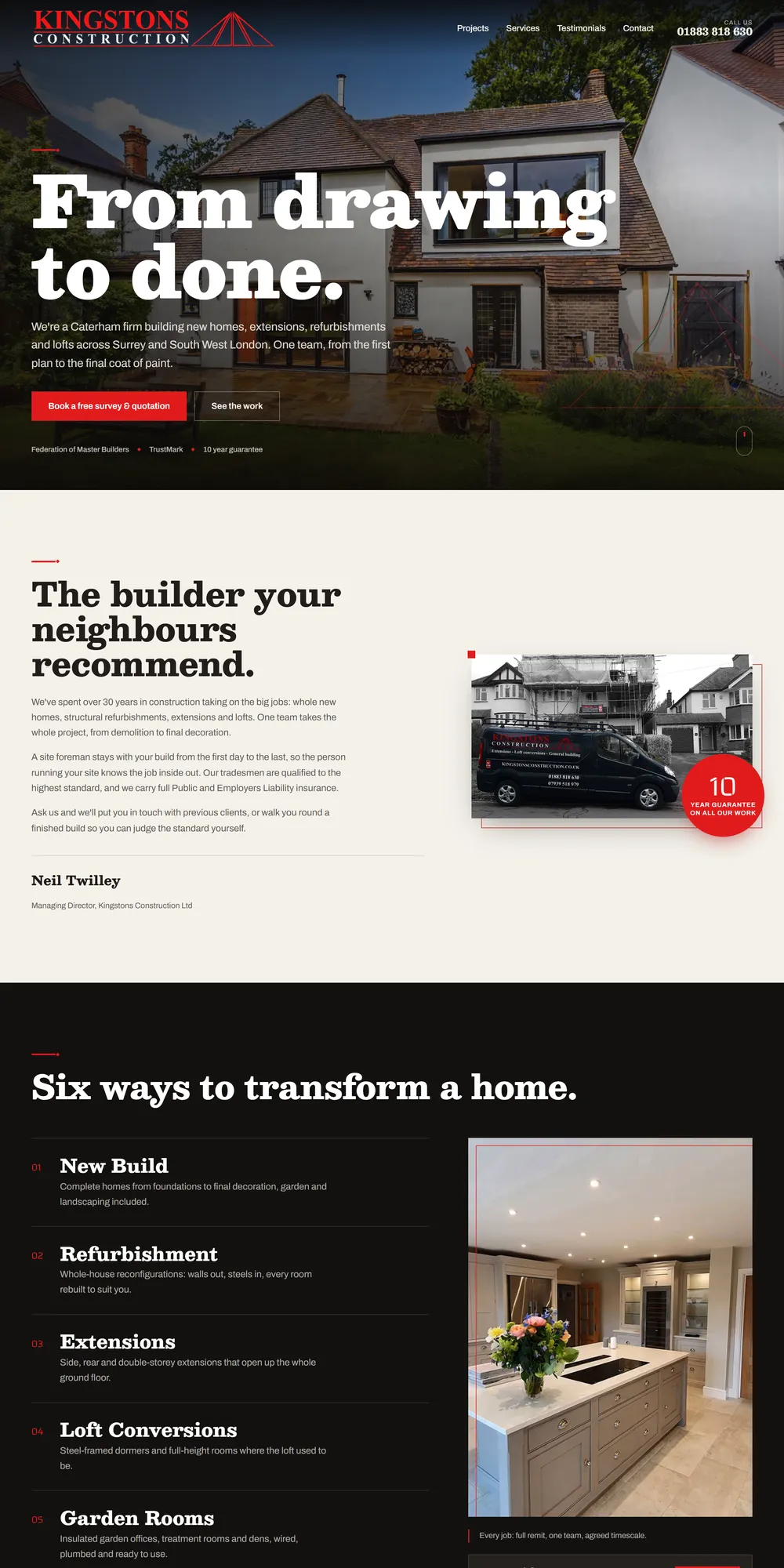 The homepage design we produced for Kingstons Construction