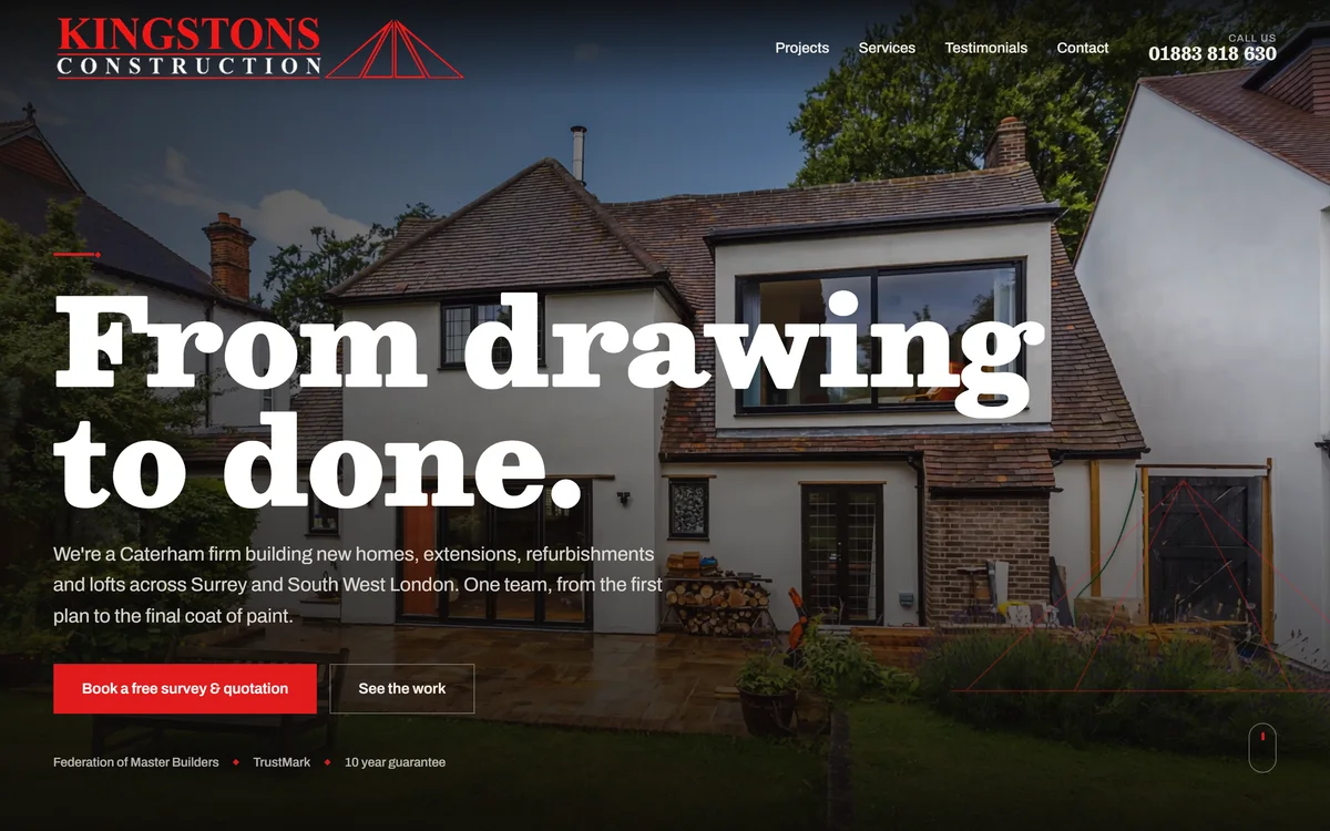 The homepage design we produced for Kingstons Construction