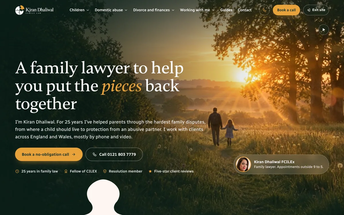 The homepage design we produced for Kiran Dhaliwal