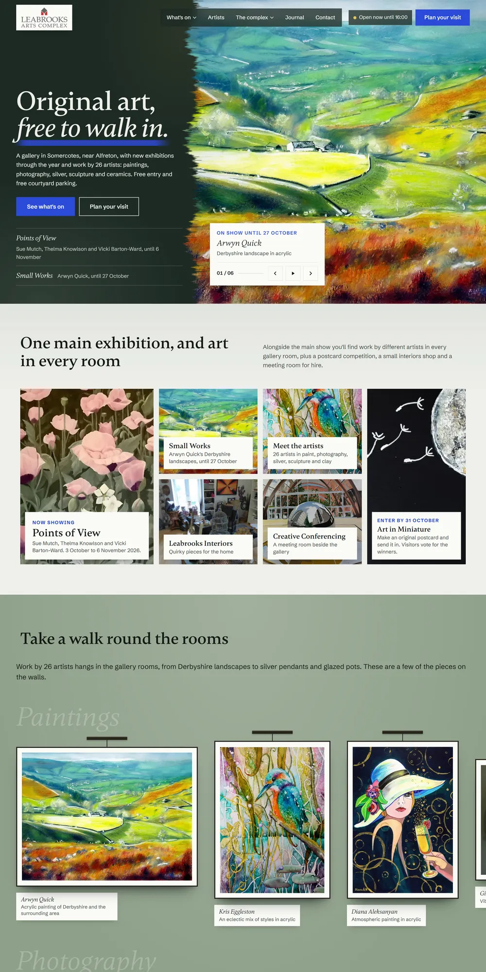 The homepage design we produced for Leabrooks Arts Complex