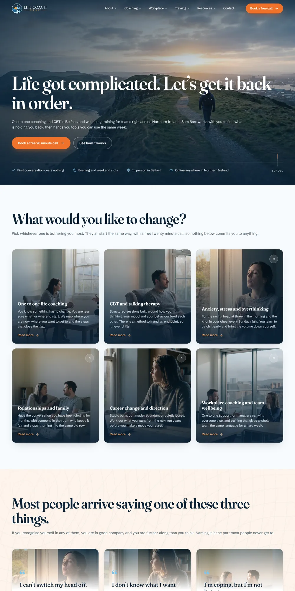 The homepage design we produced for Life Coach Belfast