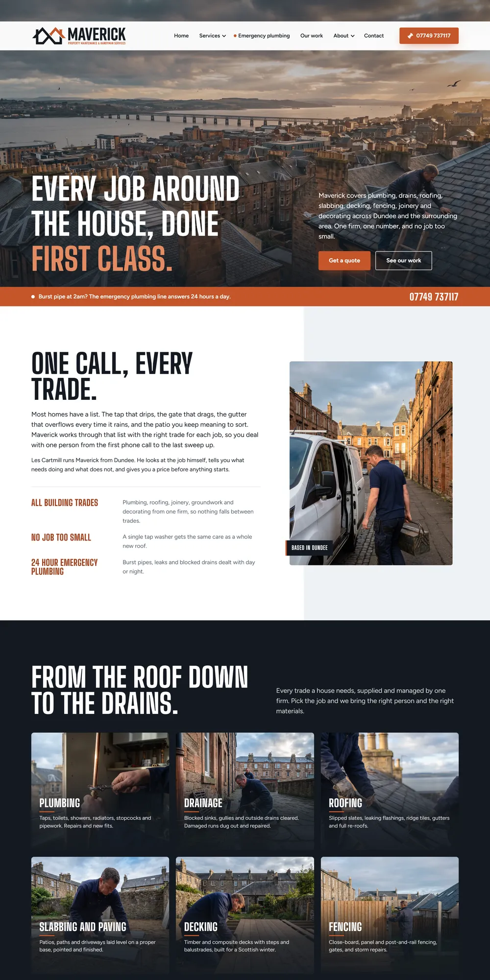 The homepage design we produced for Maverick Property Maintenance