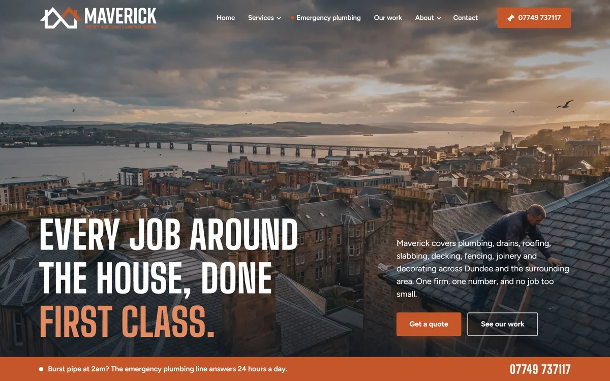 The homepage design we produced for Maverick Property Maintenance