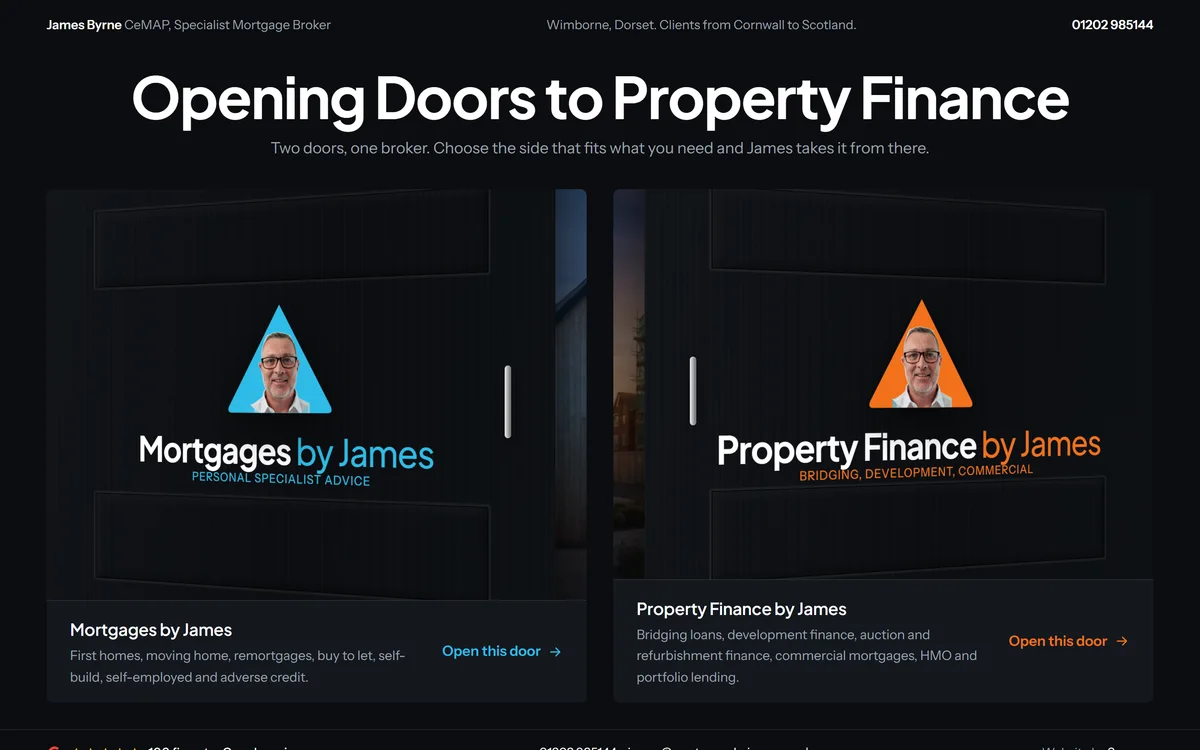 The homepage design we produced for Mortgages by James