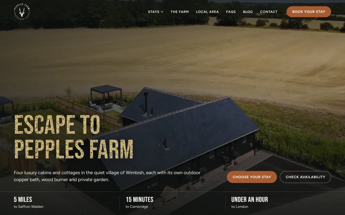 The homepage design we produced for Pepples Farm