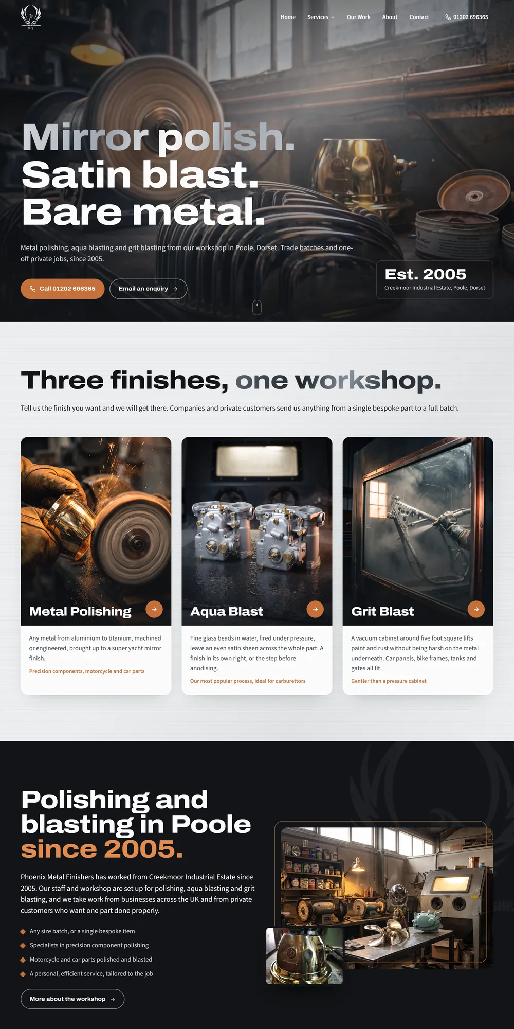 The homepage design we produced for Phoenix Metal Finishers