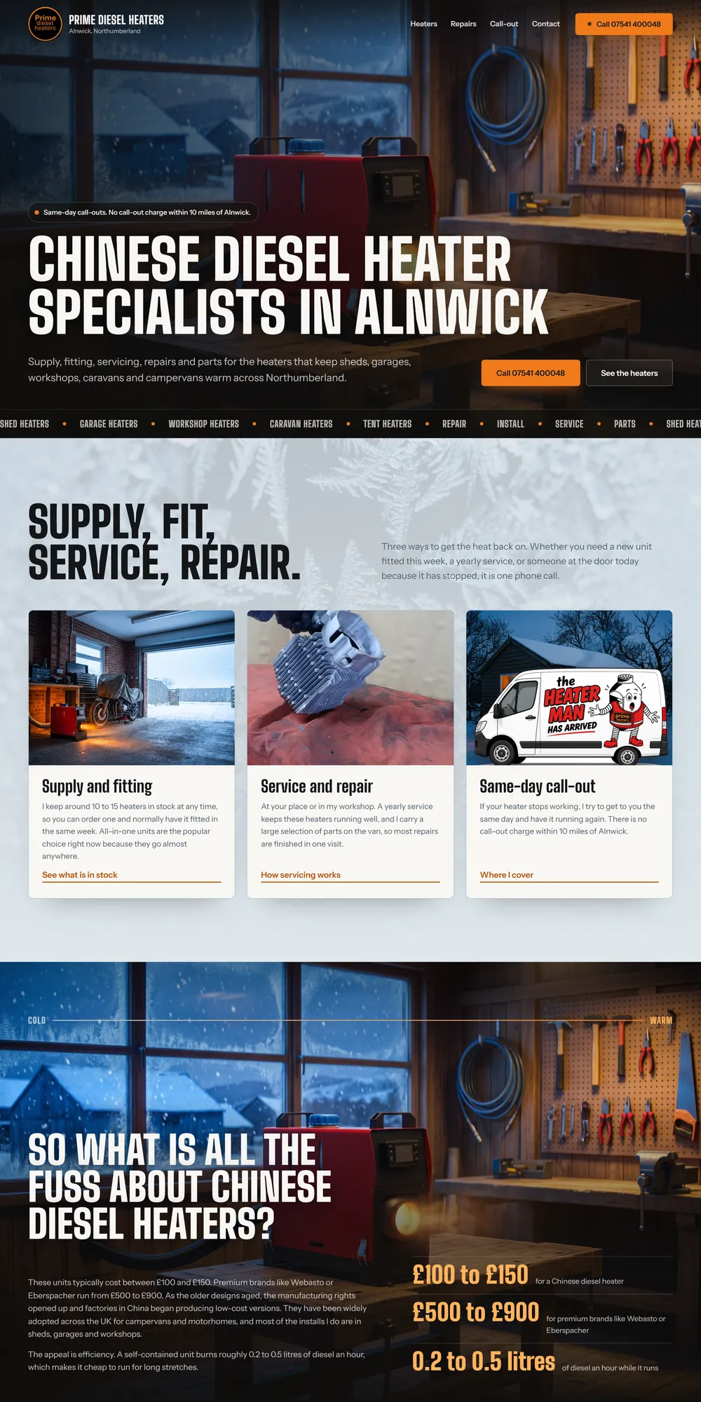 The homepage design we produced for Prime Diesel Heaters