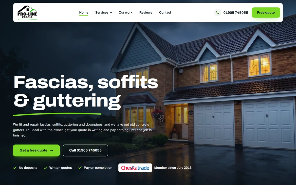 The homepage design we produced for Proline Fascia