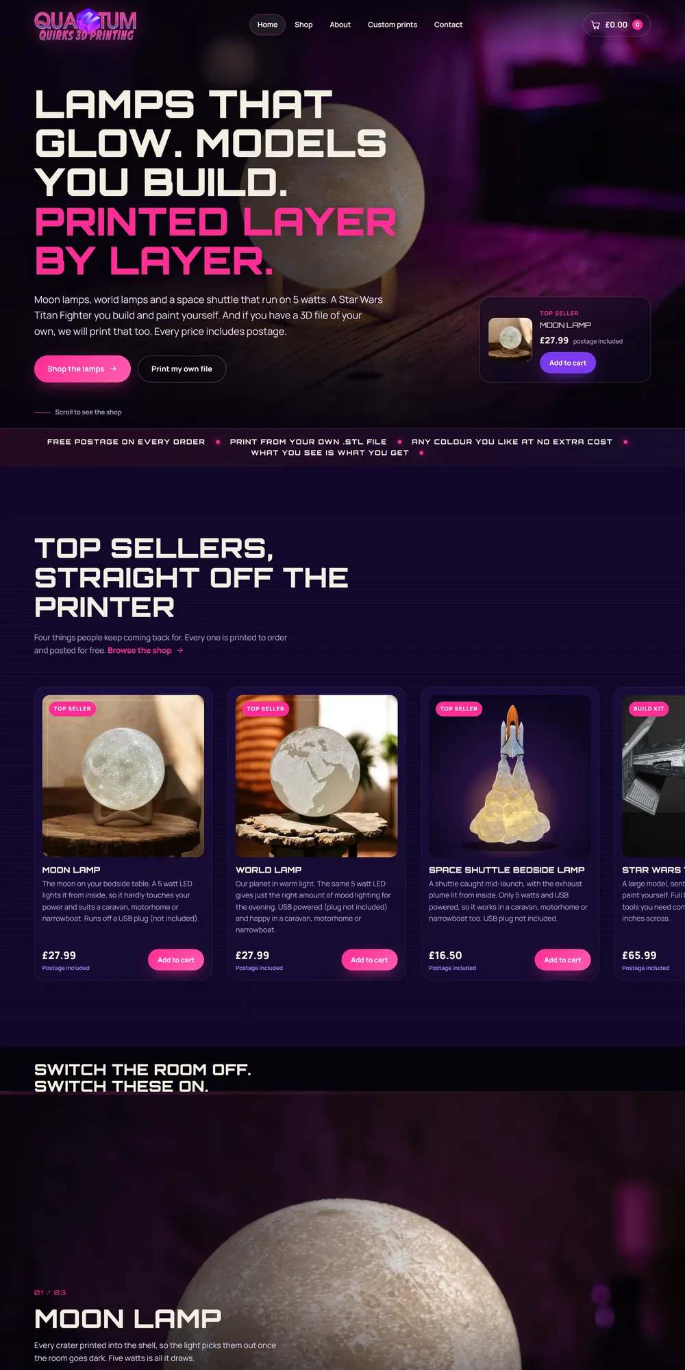 The homepage design we produced for Quantum Quirks 3D Printing