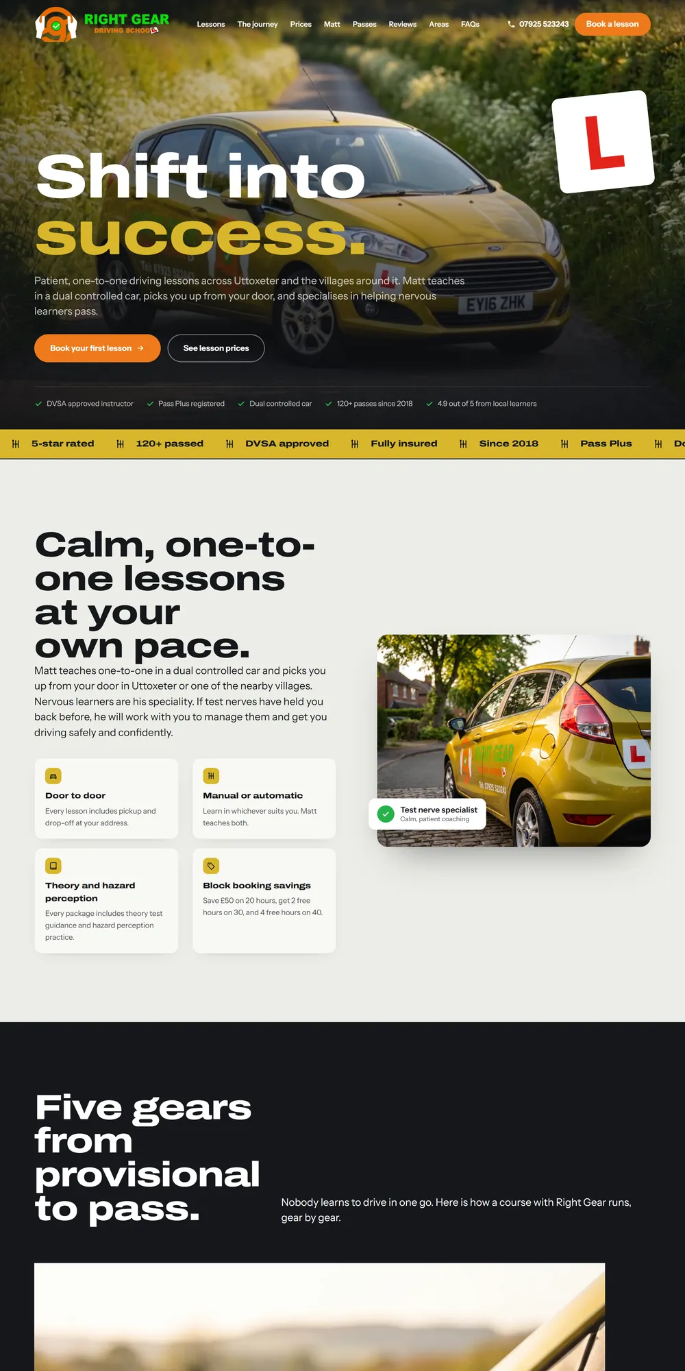 The homepage design we produced for Right Gear Driving School