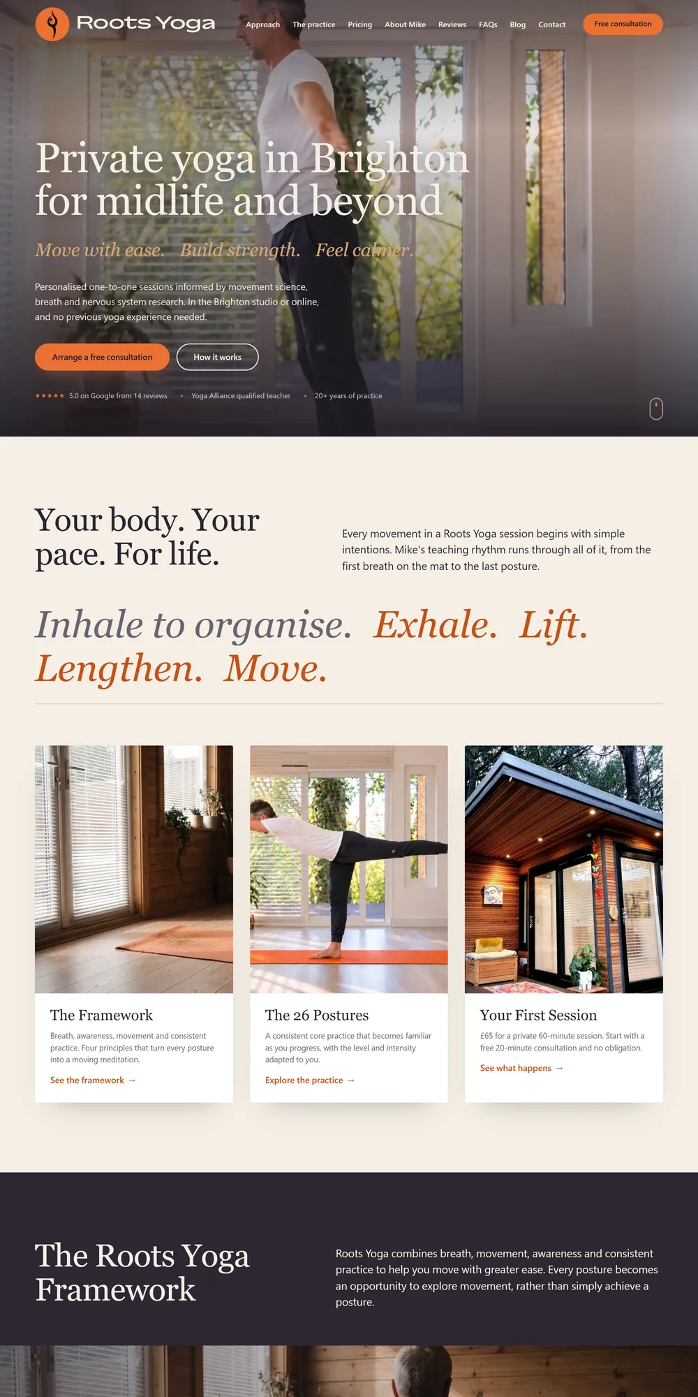 The homepage design we produced for Roots Yoga