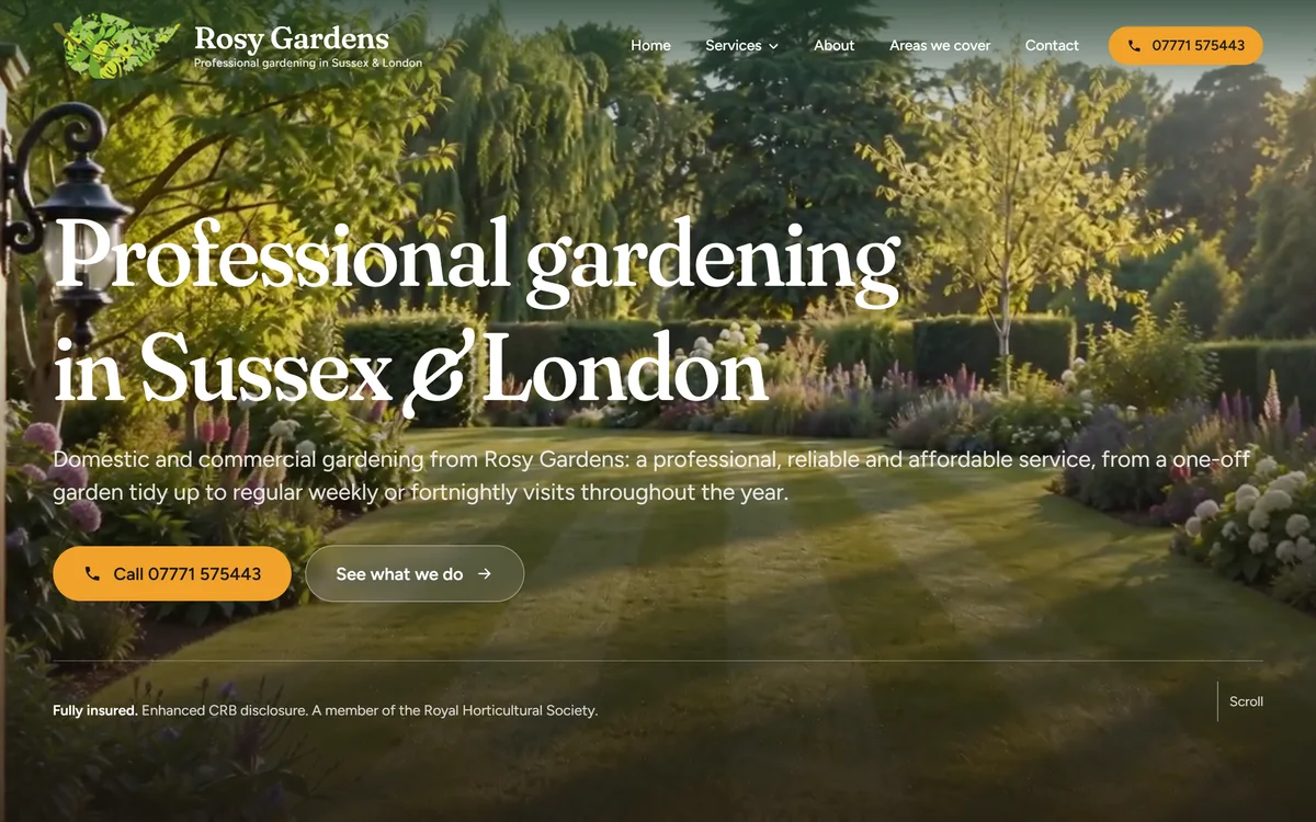 The homepage design we produced for Rosy Gardens